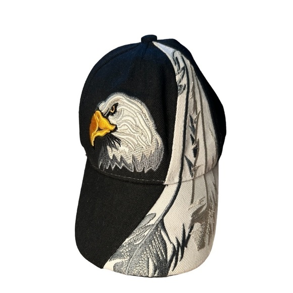 BALD EAGLE 3-D EMBROIDERED BLACK WHITE BASEBALL CAP HAT, OS - Picture 3 of 5